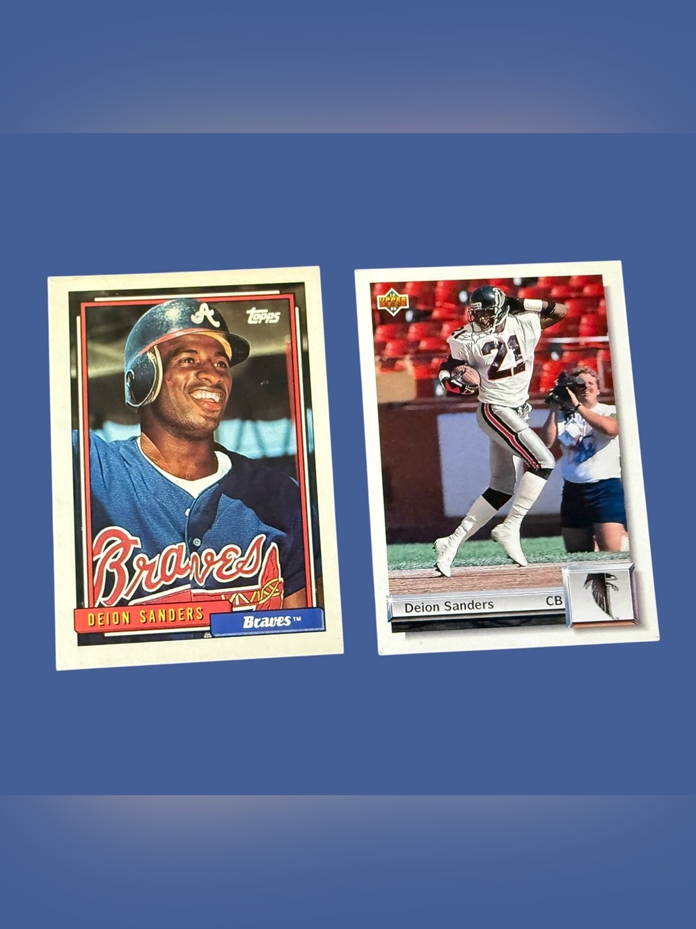 Vintage Deion Sanders 2-Card Lot - Topps Braves & Upper Deck Falcons
